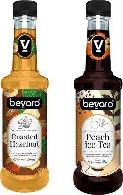 Bevaro Peach Ice Tea Syrup and Roasted Hazelnut Syrup Combo, 300ml each Roasted Hazelnut + Peach Ice Tea(600 ml, Pack of 2)