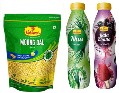 Haldiram's Nagpur Moong Dal 400 Gm With Kala Khatta Squash (750 ml), Khus Sharbat (750 ml)(1900 g, Pack of 3)