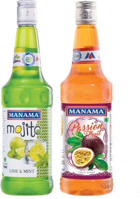 MANAMA Lime and Mint Syrup and Passion Fruit Syrup, Mixer for Mocktails, Cocktails, Drinks, Juices(750 ml, Pack of 2)