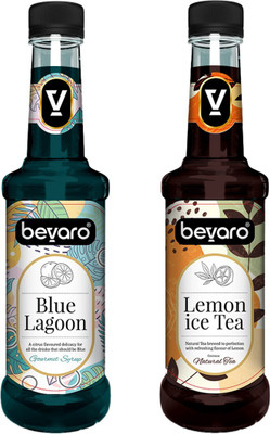 Bevaro Lemon Ice Tea Syrup and Blue Lagoon Syrup Combo, 300ml each Blue Lagoon + Lemon Ice Tea(600 ml, Pack of 2)