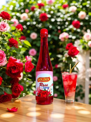 Golden Rose Syrup, Refreshing, Juicy, Tasty, Authentic Drinks.(650 ml)