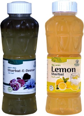 NATRAJ The Right Choice Sharbat-E-Deenar & Lemon Sharbat 1500 Ml (Pack of 2 x 750 ml Bottle) DEENAR, LEMON(1500 ml, Pack of 2)