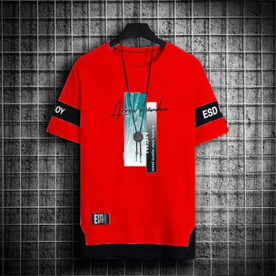 KASPY Printed Men Round Neck Red T-Shirt