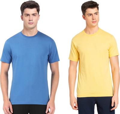 JOCKEY Solid Men Round Neck Blue, Yellow T-Shirt