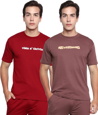 TWF Typography Men Round Neck Red, Brown T-Shirt
