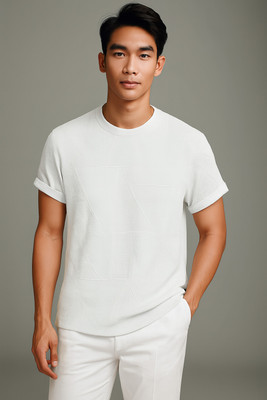 Leriya Fashion Solid Men Round Neck White T-Shirt