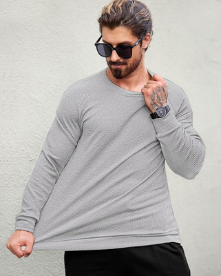 Denzolee Solid Men Round Neck Grey T-Shirt