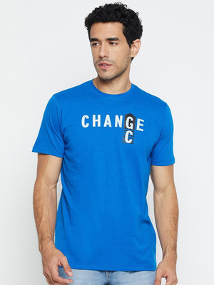 Mast & Harbour Typography Men Round Neck Blue T-Shirt