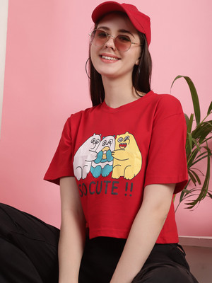 DreamBe Graphic Print Women Round Neck Red T-Shirt