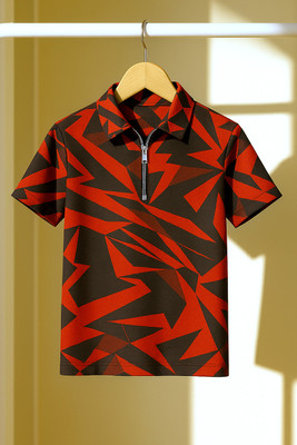 Try This Colorblock Men Zip Neck Red, Black T-Shirt