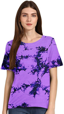 Apachee Tie & Dye Women Round Neck Purple T-Shirt