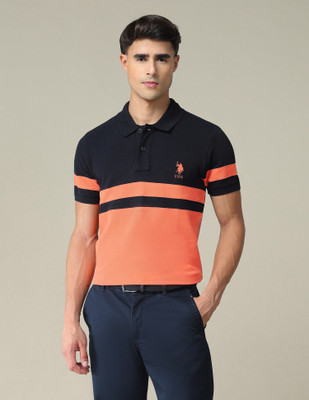 U.S. POLO ASSN. Colorblock Men Polo Neck Blue T-Shirt