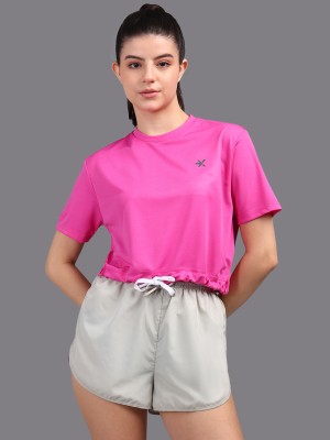 HRX by Hrithik Roshan Solid Women Round Neck Pink T-Shirt