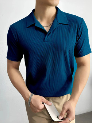 Madfrog Solid Men Polo Neck Dark Blue T-Shirt