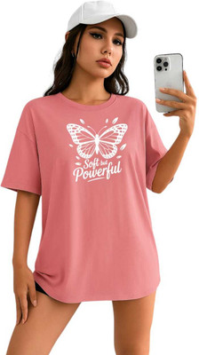 Fluffy Enterprises Printed Women Round Neck Pink T-Shirt
