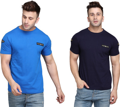 Money Leaf Solid Men Round Neck Dark Blue, Blue T-Shirt