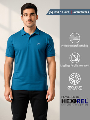 Force NXT Solid Men Polo Neck Blue T-Shirt