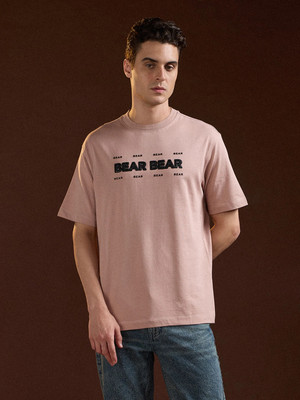 THE BEAR HOUSE Graphic Print Men Round Neck Pink T-Shirt