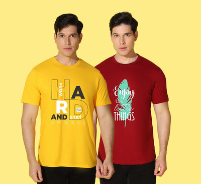 WOOSTRO Printed Men Round Neck Multicolor T-Shirt