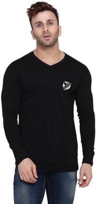 BEYOU FASHION Solid Men V Neck Black T-Shirt