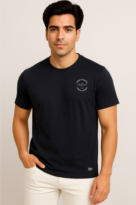 Tailorn Typography Men Round Neck Navy Blue T-Shirt