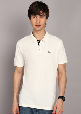 WROGN Solid Men Polo Neck White T-Shirt