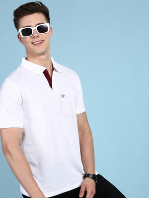 LUX cozi Solid Men Polo Neck White T-Shirt