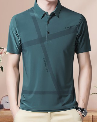 EyeBogler Self Design Men Polo Neck Green T-Shirt