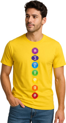 KMBCO Printed Men Round Neck Yellow T-Shirt