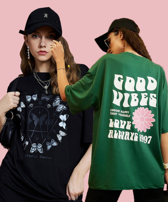 METRONAUT Printed Women Round Neck Multicolor T-Shirt