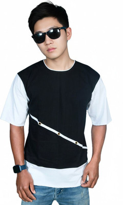 Ajworld Solid Men Round Neck Black, White T-Shirt