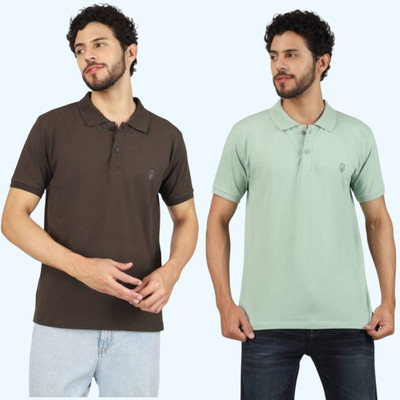BlueFicus Solid Men Polo Neck Black, Green T-Shirt