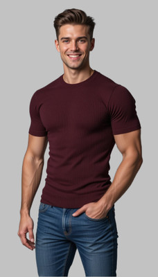 TeeWink Solid Men Round Neck Maroon T-Shirt