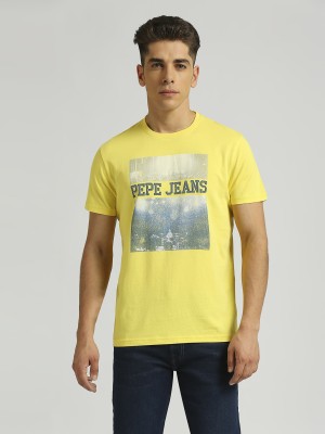 Pepe Jeans Graphic Print Men Crew Neck Yellow T-Shirt