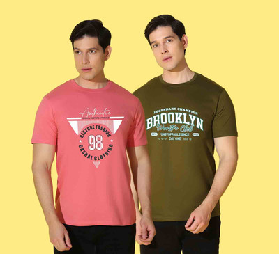 WOOSTRO Printed Men Round Neck Multicolor T-Shirt
