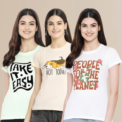 METRONAUT Printed Women Round Neck Multicolor T-Shirt