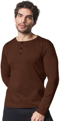 LazyChunks Solid Men Round Neck Brown T-Shirt