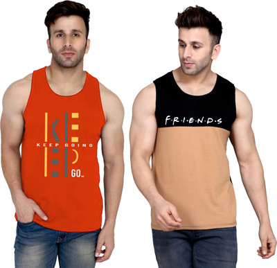 SLOWLORIS Printed Men Round Neck Red, Black, Beige T-Shirt
