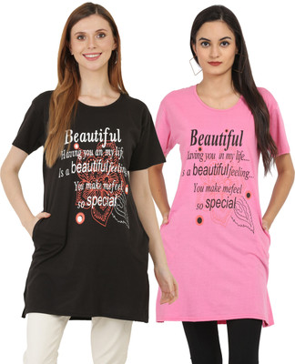 HouseOfCommon Printed Women Round Neck Multicolor T-Shirt