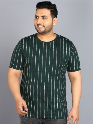 Urbano Plus Striped Men Round Neck Green T-Shirt