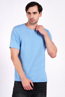 Fusiontees Solid Men Round Neck Light Blue T-Shirt