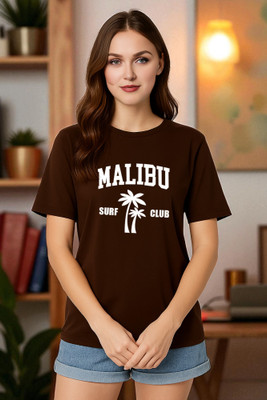 Elvia Typography Women Round Neck Brown T-Shirt