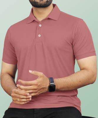 VeBNoR Solid Men Polo Neck Pink T-Shirt