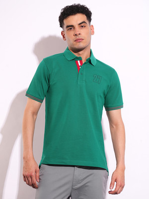 BEING HUMAN Printed Men Polo Neck Green T-Shirt