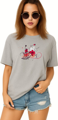 LuxeApe Printed Women Round Neck Multicolor T-Shirt