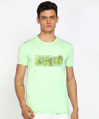 PETER ENGLAND Printed, Typography Men Round Neck Light Green T-Shirt