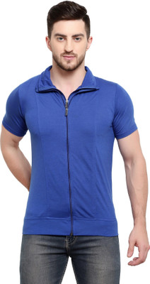 Tresna Trending Solid Men Polo Neck Dark Blue T-Shirt