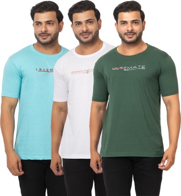 redfort Printed Men Round Neck Light Blue, Green, White T-Shirt