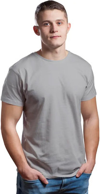 Wanglet Solid Men Round Neck Grey T-Shirt
