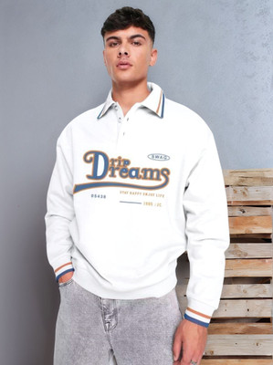 Jump Cuts Printed Men Polo Neck White T-Shirt